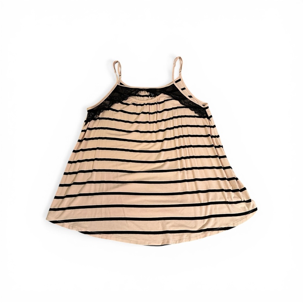 TORRID 0 0X XL Light Pink Black Striped Tank Tunic Lace Cutout R $49